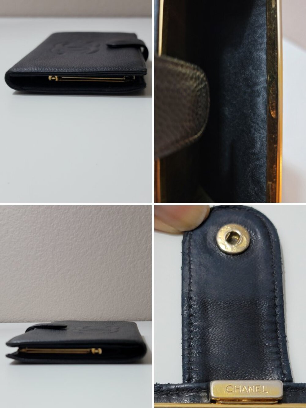 CHANEL Caviar Leather Long Wallet Kisslock Vintage Black CC Logo Made in France - Picture 10 of 11